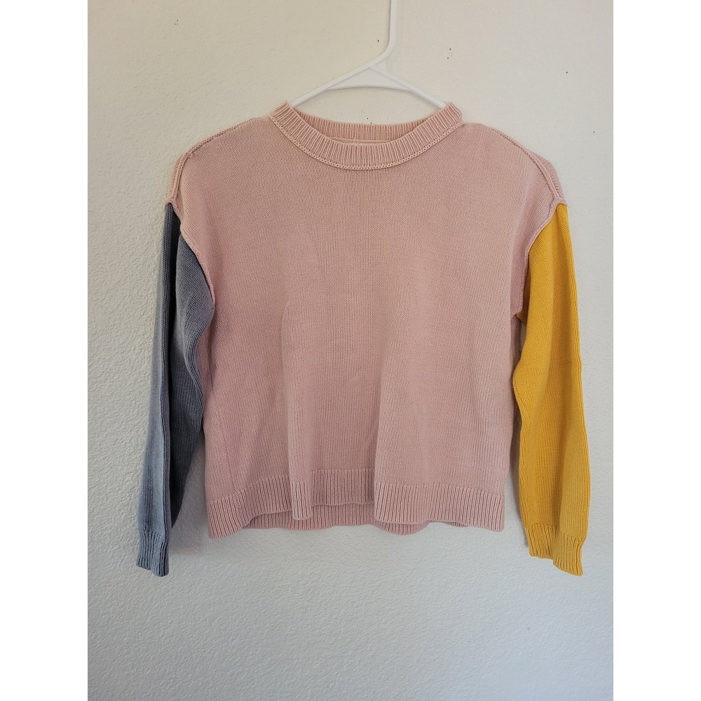 Treasure & Bond Girls Color Block Sweater Knit Pullover Pink Gray Yellow L #4